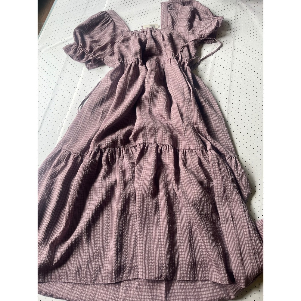 Madewell Dress Womens M Dusty Mauve Plaid Puff Sleeve Tiered Midi MF151 NWT - Picture 10 of 10